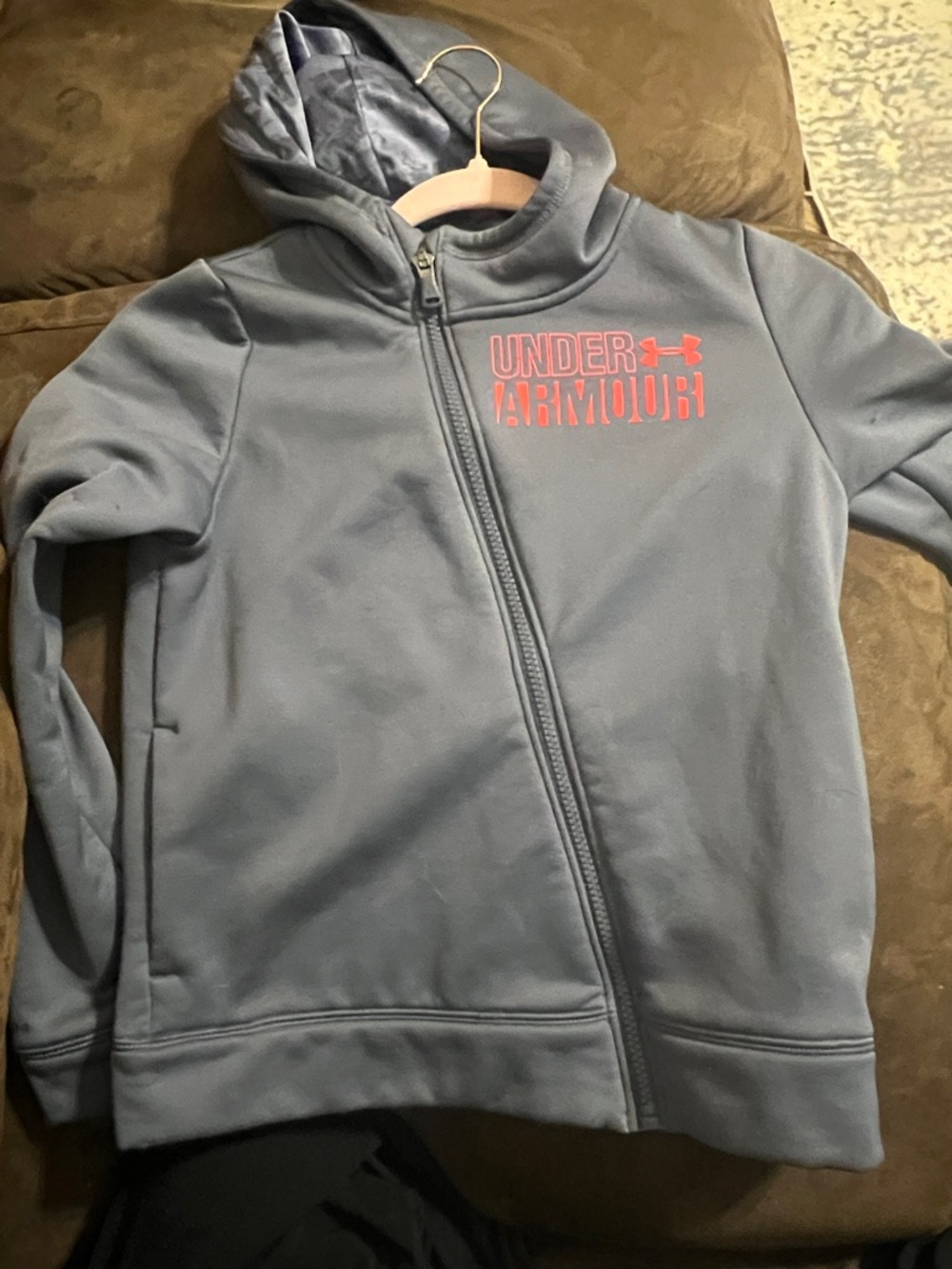 Under Armour Blue Full-Zip Hoodie with Pink Logo - Kids